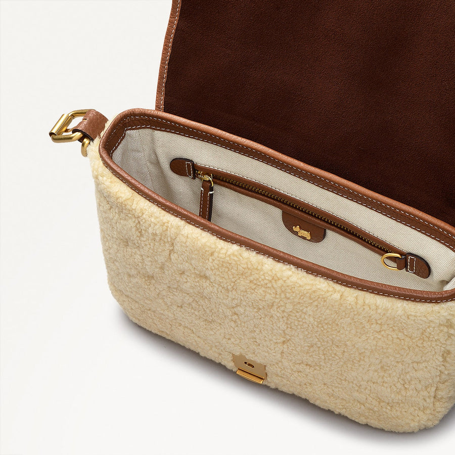 Grafton Street Leather Small Flapover Crossbody Bag in Natural - 110176
