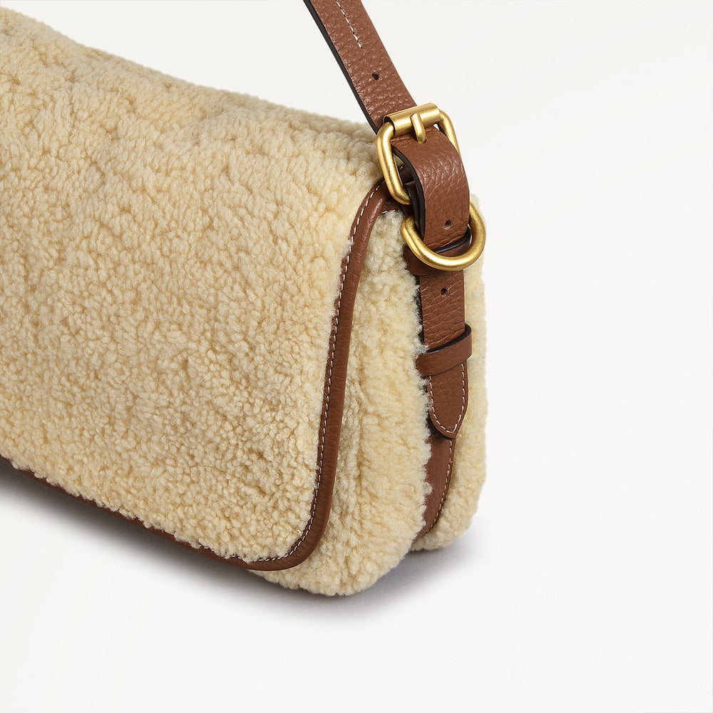 Grafton Street Leather Small Flapover Crossbody Bag in Natural - 110176