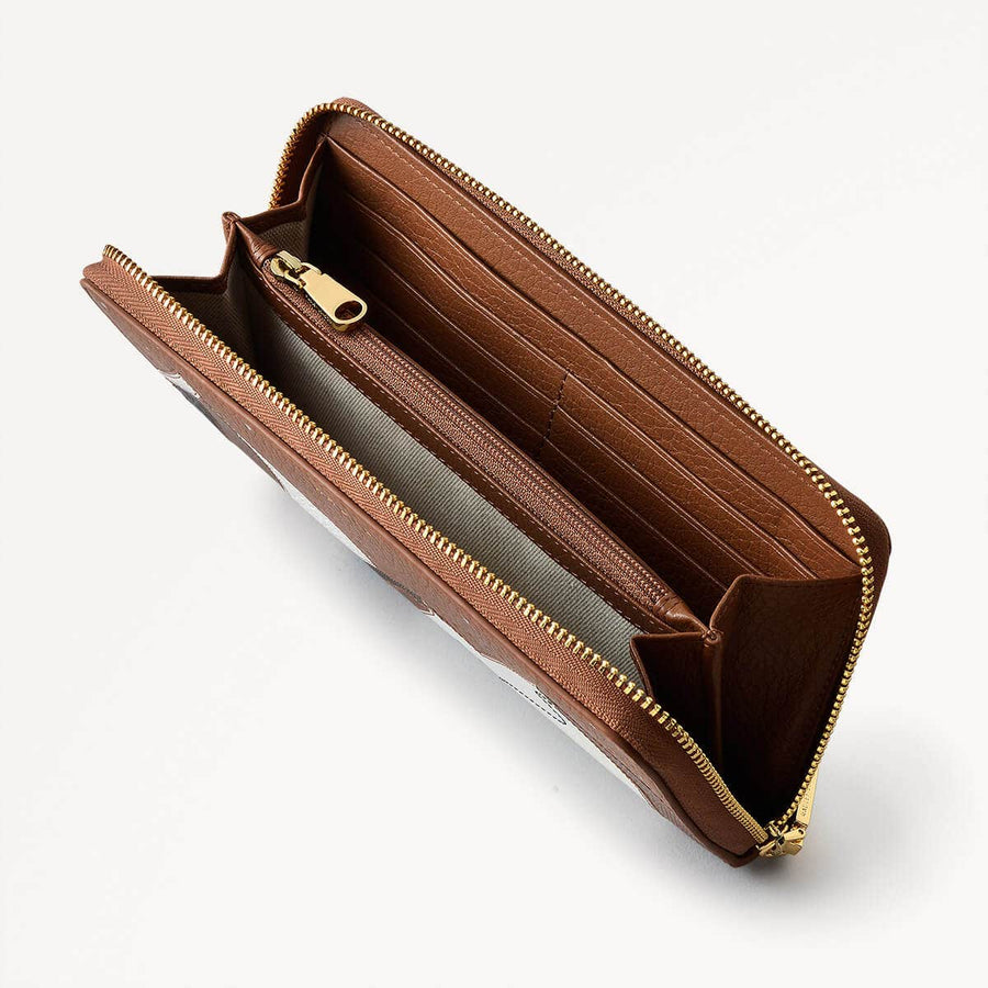 Mountain Wanderers Leather Zip Around Wallet in Saddle - 110223