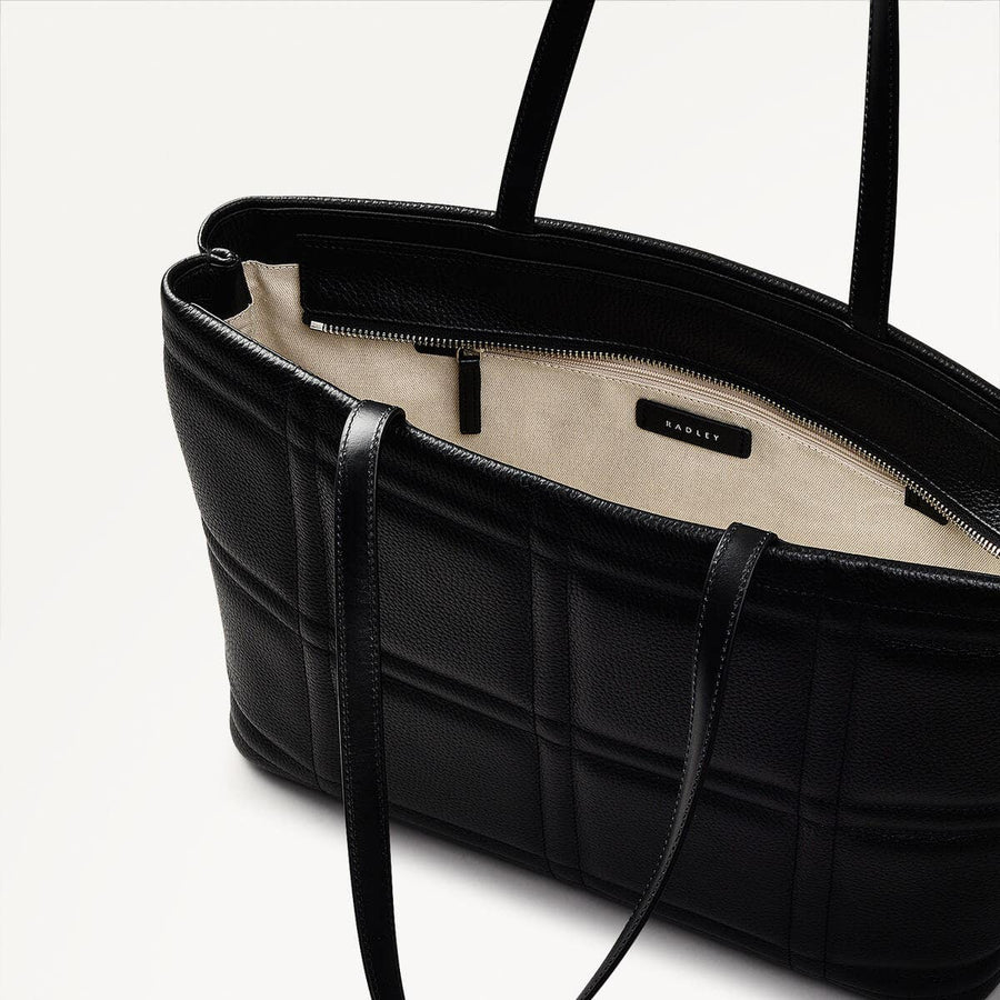 Sunny Dene Leather Medium Ziptop Tote Bag in Black - 110393