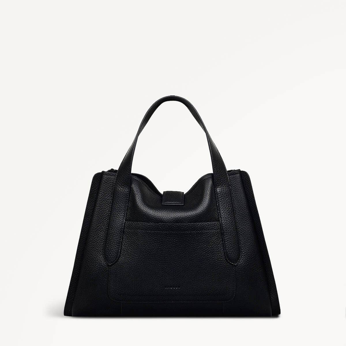 Sloane Street Leather Medium Ziptop Grab Bag in Black - 110429
