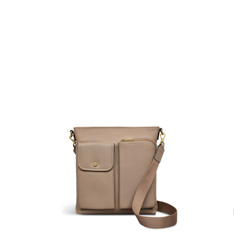 Selby Crescent Leather Small Ziptop Crossbody Bag in Silt - 110467