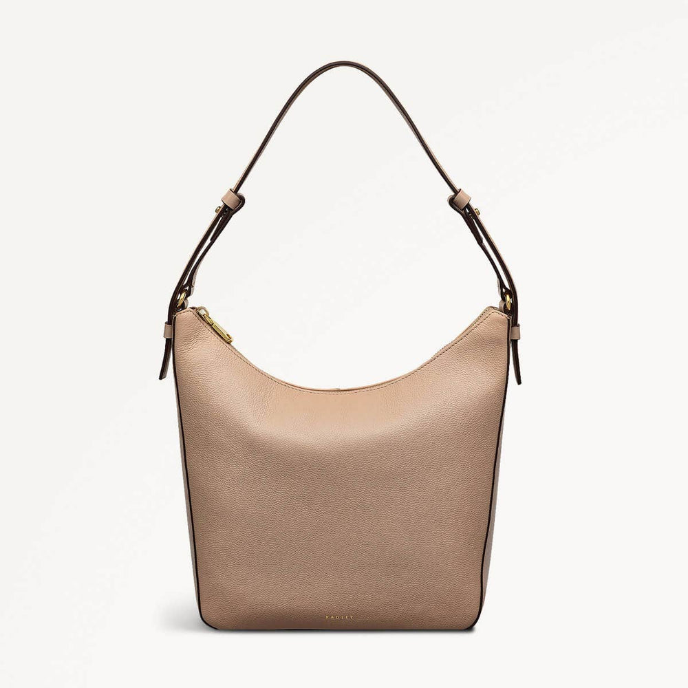 Embankment Way Leather Large Ziptop Shoulder Bag in Silt - 110487