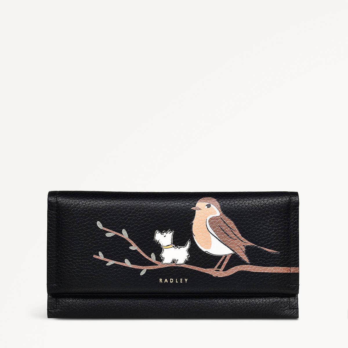 Robin Leather Robin Large Flapover Wallet Black in Black - 110602