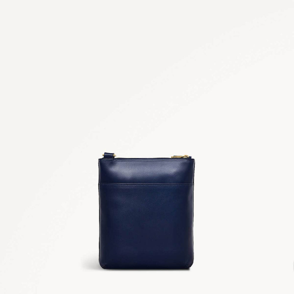 Pockets Leather Medium Ziptop Cross Body Bag in Ink - 110619