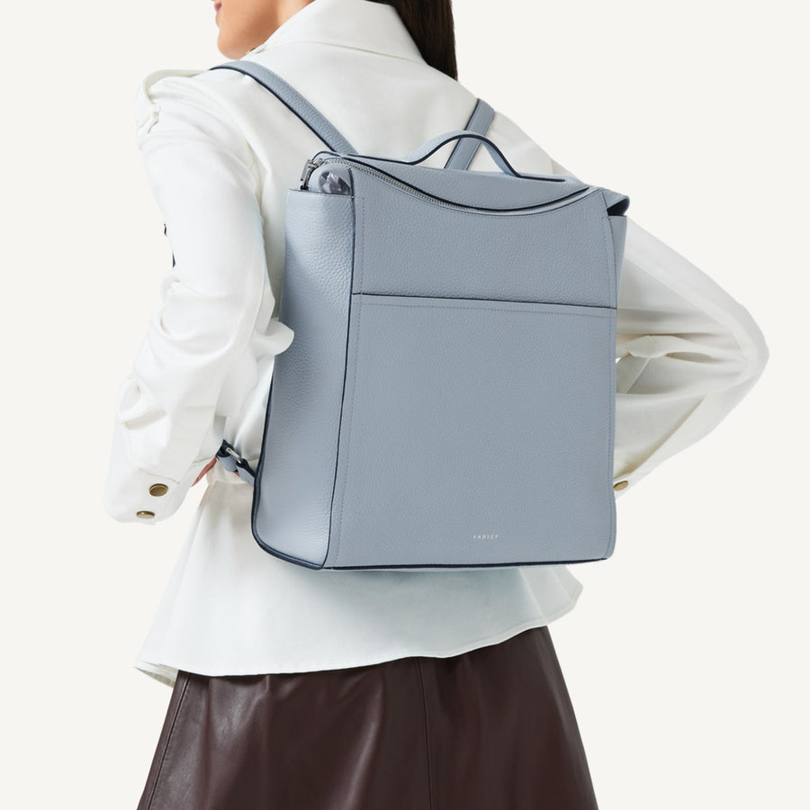 Oak Street Leather Medium Ziptop Backpack in Smoke Blue - 110642