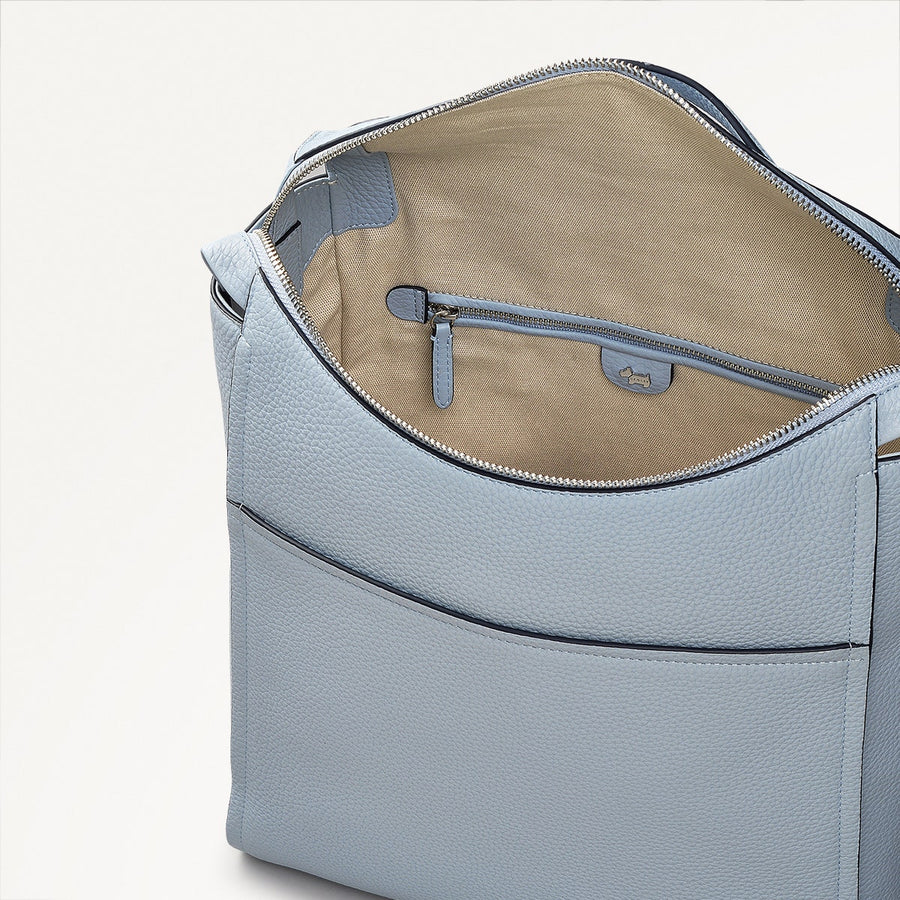 Oak Street Leather Medium Ziptop Backpack in Smoke Blue - 110642