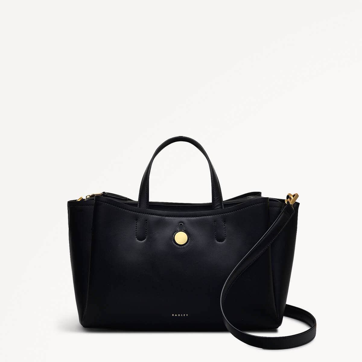 Bathurst Mews Leather Medium Ziptop Grab Bag in Black - 110658