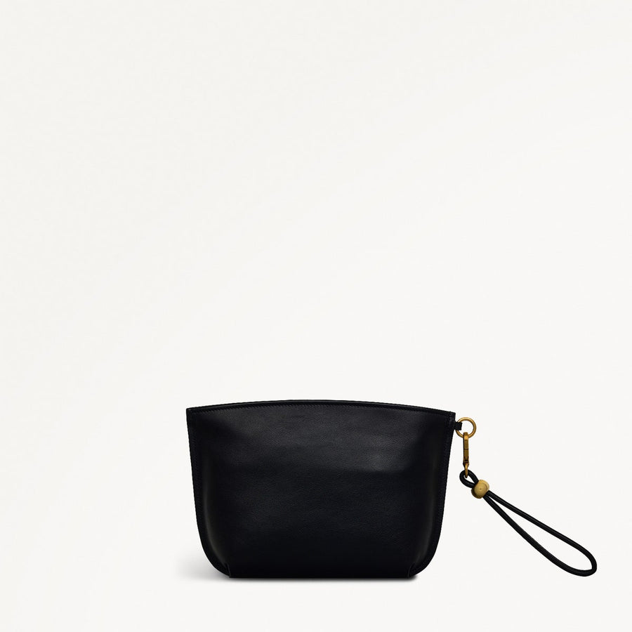 The Romilly Leather Medium Ziptop Clutch Bag in Black - 110666