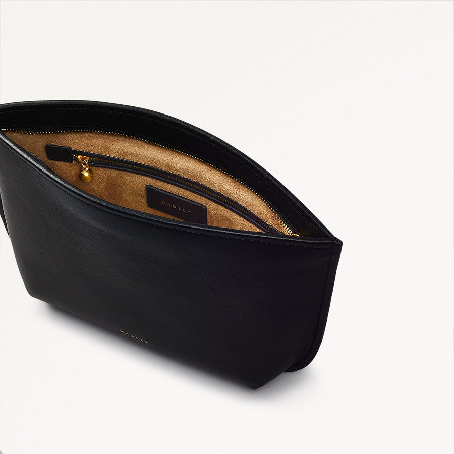 The Romilly Leather Medium Ziptop Clutch Bag in Black - 110666