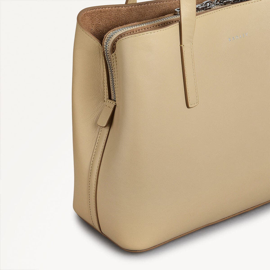 Dukes Place Leather Medium Ziptop Grab Bag in Stone - 110671