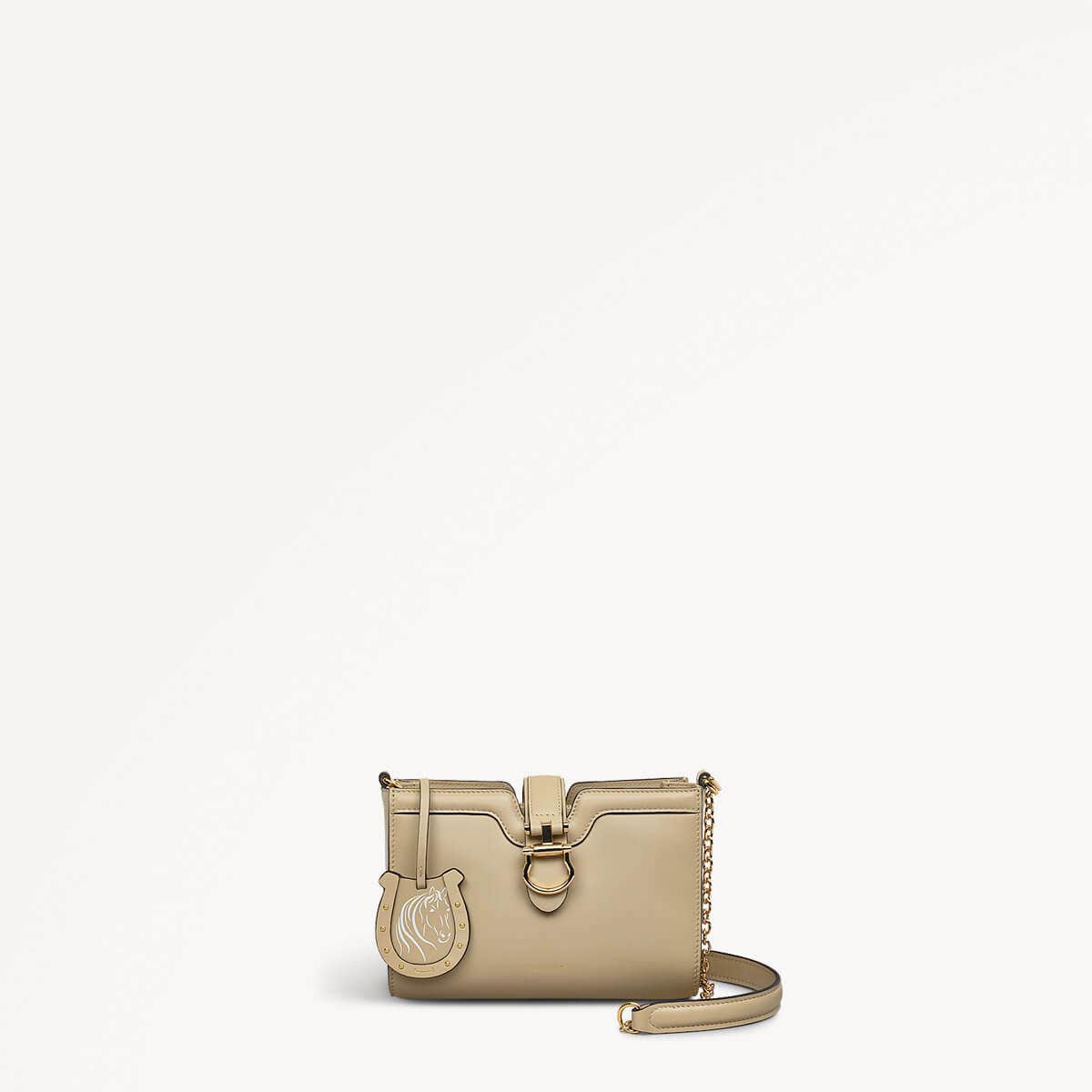 Kentucky Derby SS25 Leather Small Ziptop Cross Body Bag in Stone - 110696