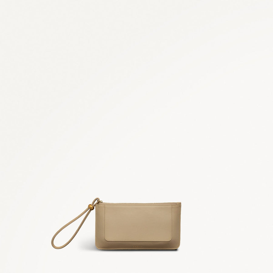 The Compton Leather Medium Ziptop Pouch in Stone - 110709