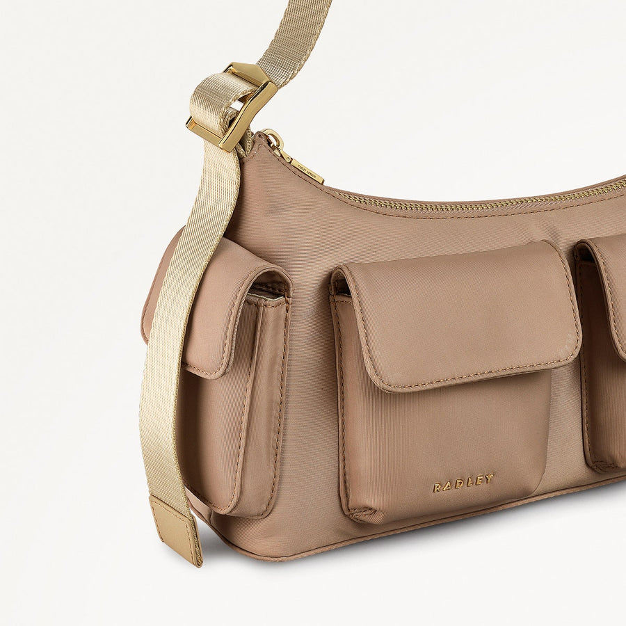 Guildford Grove Fabric Medium Ziptop Shoulder Bag in Stone - 110859