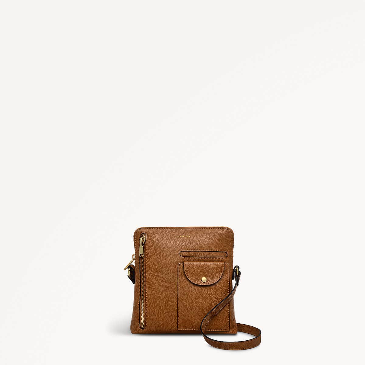 Ridge Park Leather Small Ziptop Crossbody Bag in Caramel - 110942
