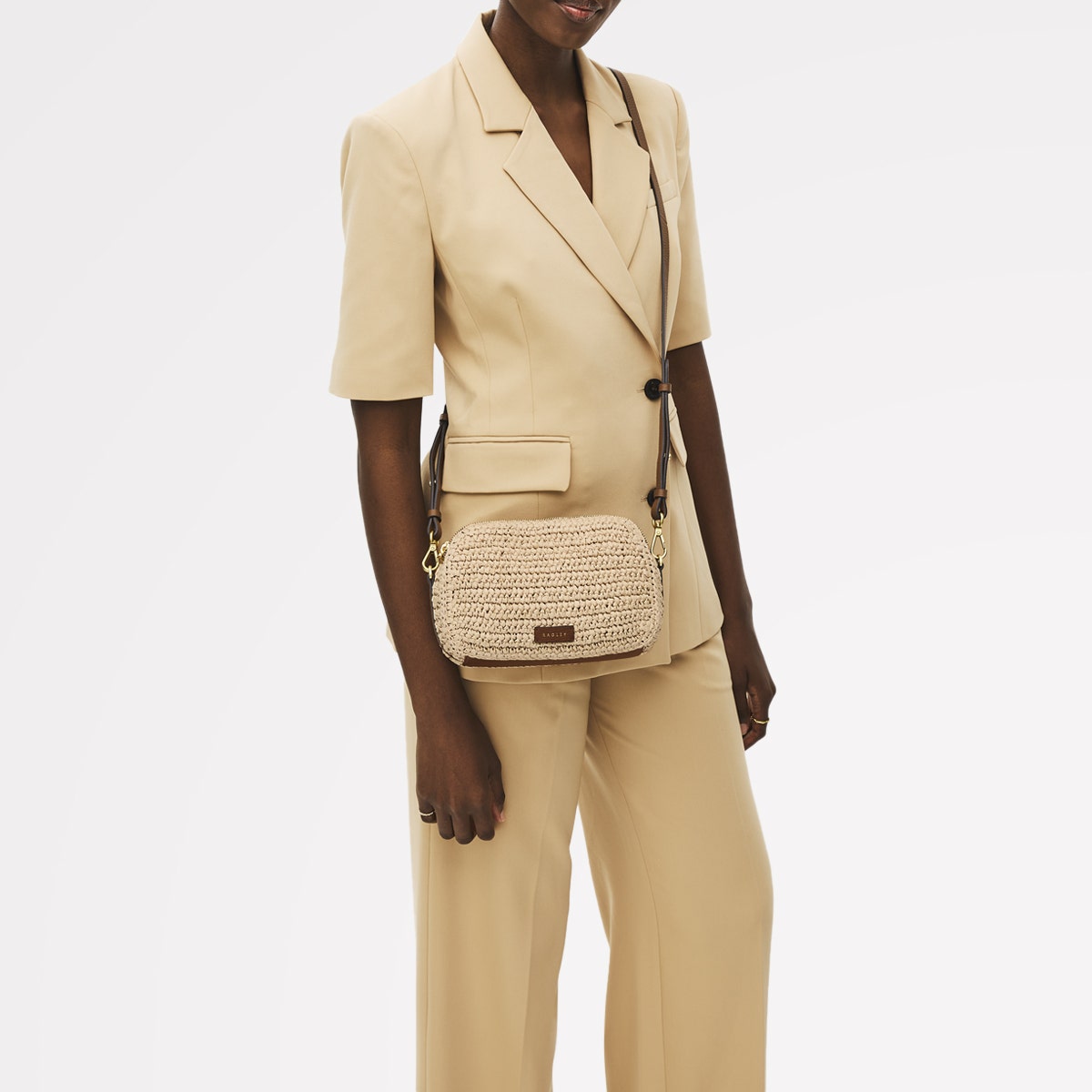 Dukes Place Leather Medium Ziptop Cross Body Bag in Natural - 111374