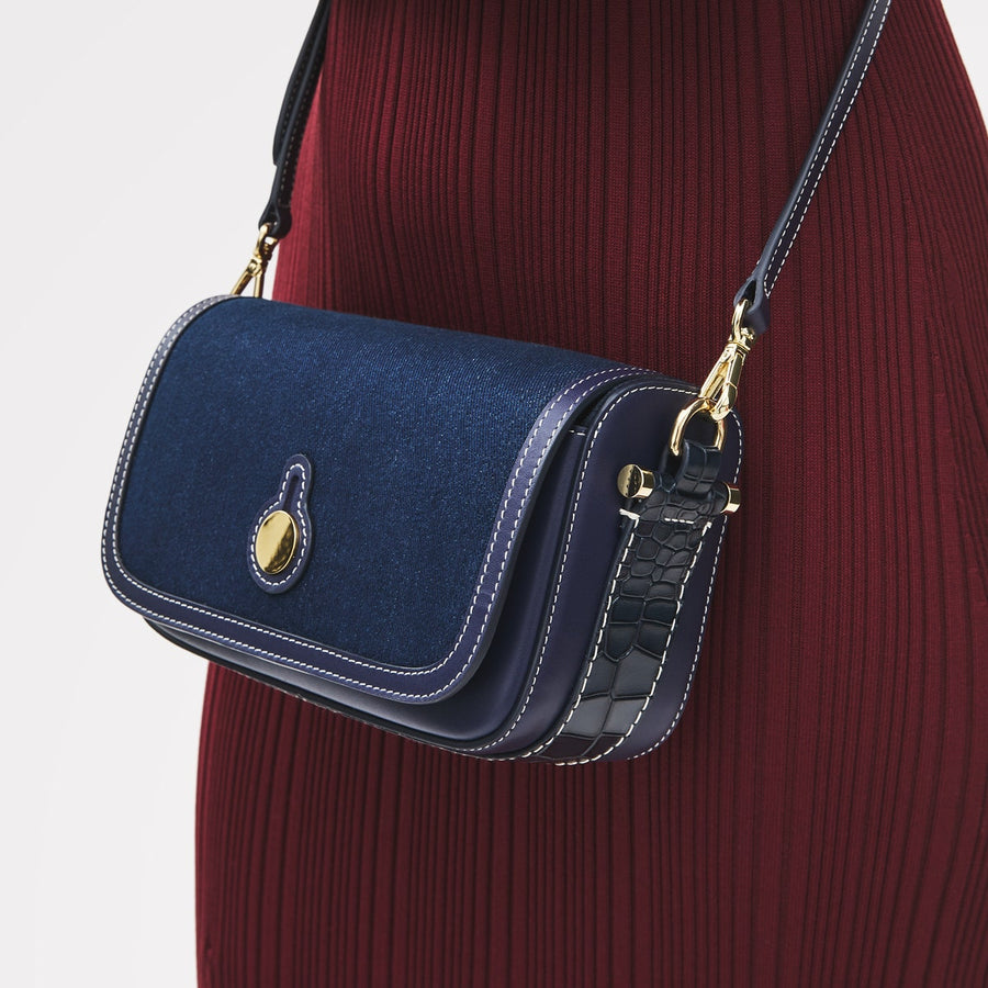 Bathurst Mews Leather Small Flapover Cross Body Bag in Evenfall - 111405