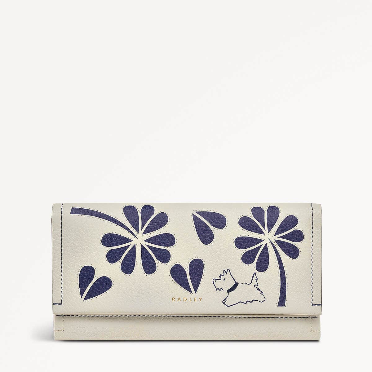 Cut Out Floral Leather Large Flapover Wallet in Chalk - 111421