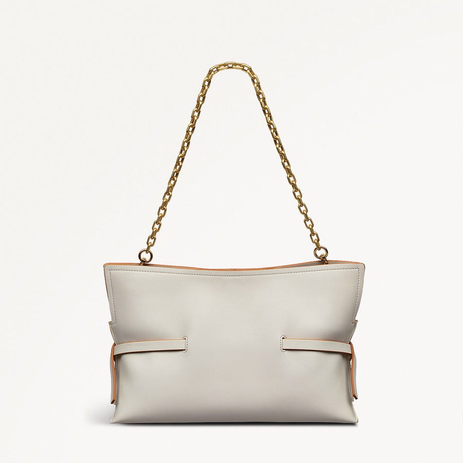 Fleet Street Leather Medium Open Top Clutch Bag in Chalk - 111435