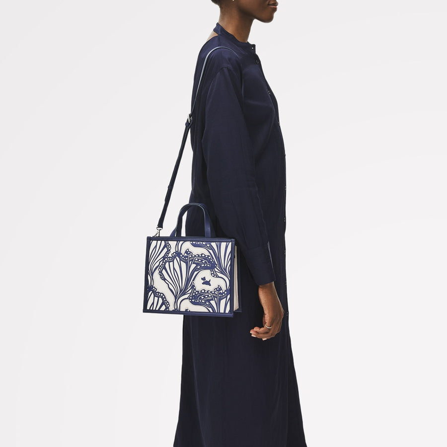 Under The Sea Leather Small Ziptop Grab Bag in Chalk - 111456