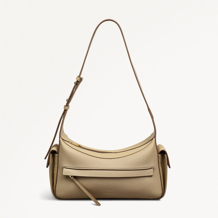 The Fitzrovia Leather Small Ziptop Shoulder Bag in Stone - 111463
