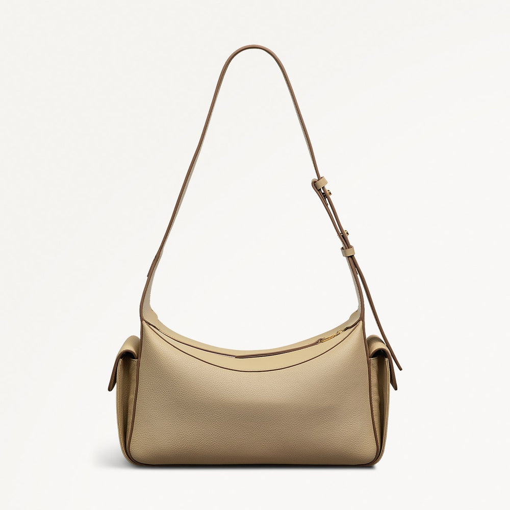 The Fitzrovia Leather Small Ziptop Shoulder Bag in Stone - 111463
