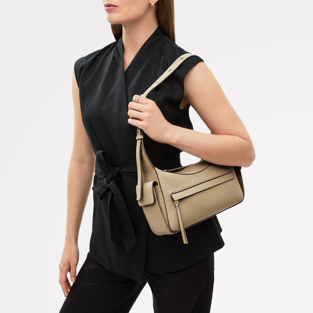 The Fitzrovia Leather Small Ziptop Shoulder Bag in Stone - 111463