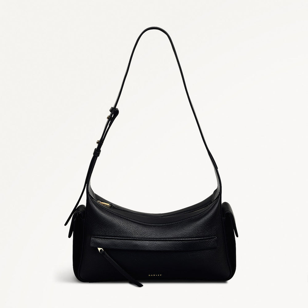 The Fitzrovia Leather Small Ziptop Shoulder Bag in Black - 111464