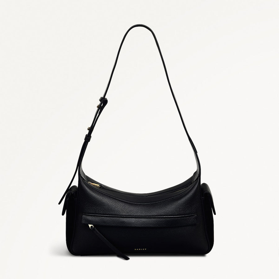 The Fitzrovia Leather Small Ziptop Shoulder Bag in Black - 111464