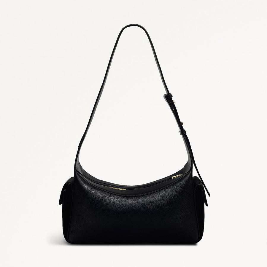The Fitzrovia Leather Small Ziptop Shoulder Bag in Black - 111464