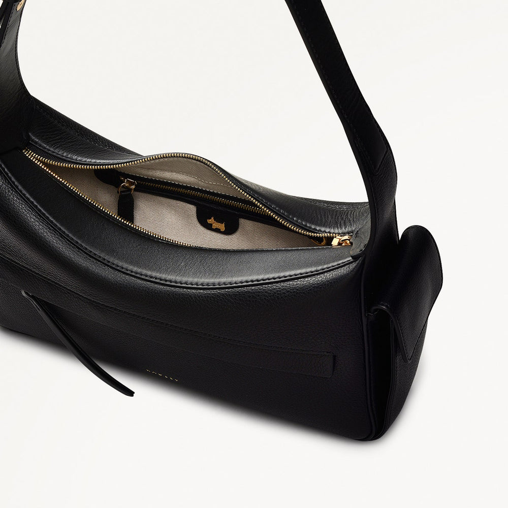 The Fitzrovia Leather Small Ziptop Shoulder Bag in Black - 111464