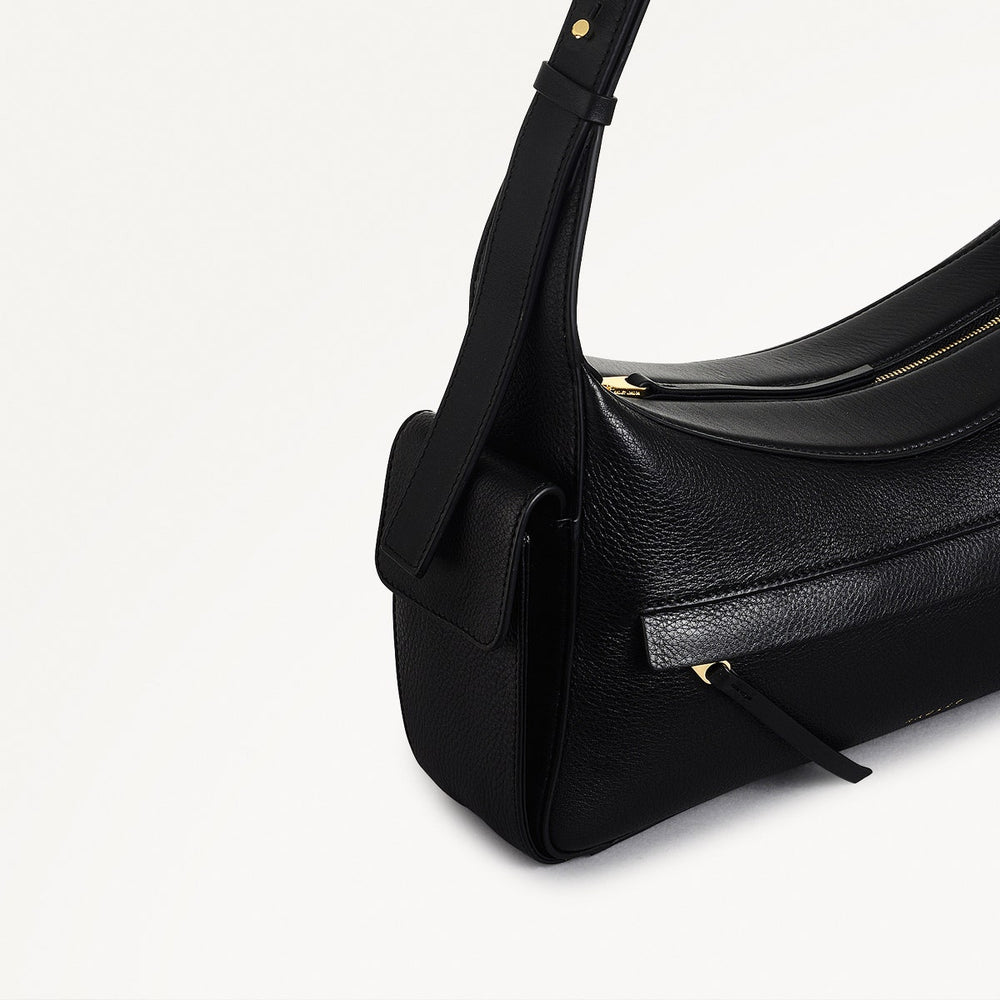 The Fitzrovia Leather Small Ziptop Shoulder Bag in Black - 111464