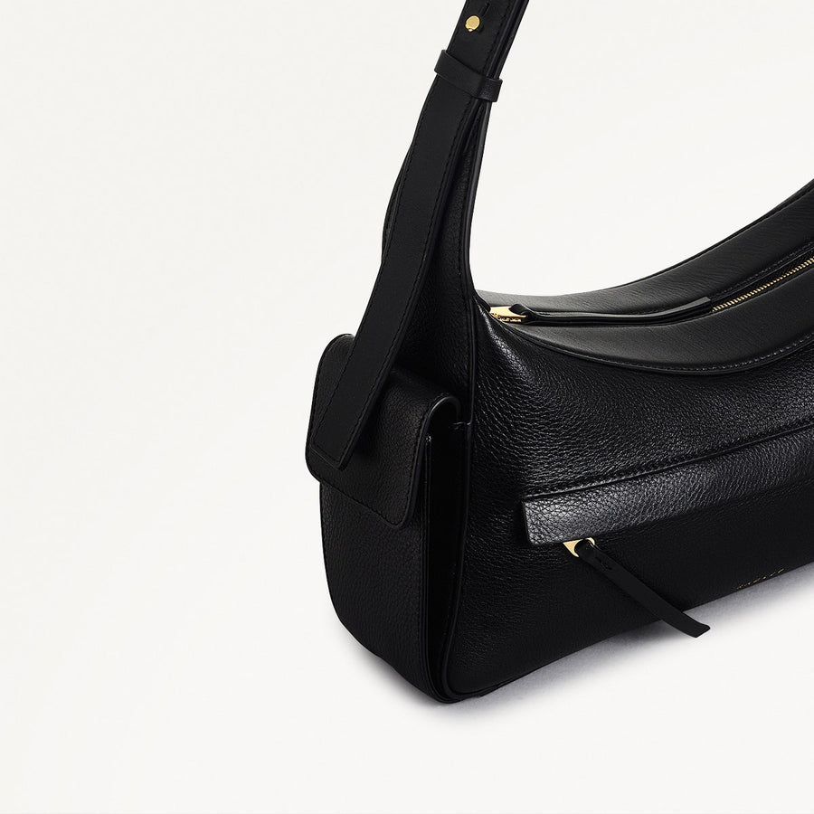 The Fitzrovia Leather Small Ziptop Shoulder Bag in Black - 111464