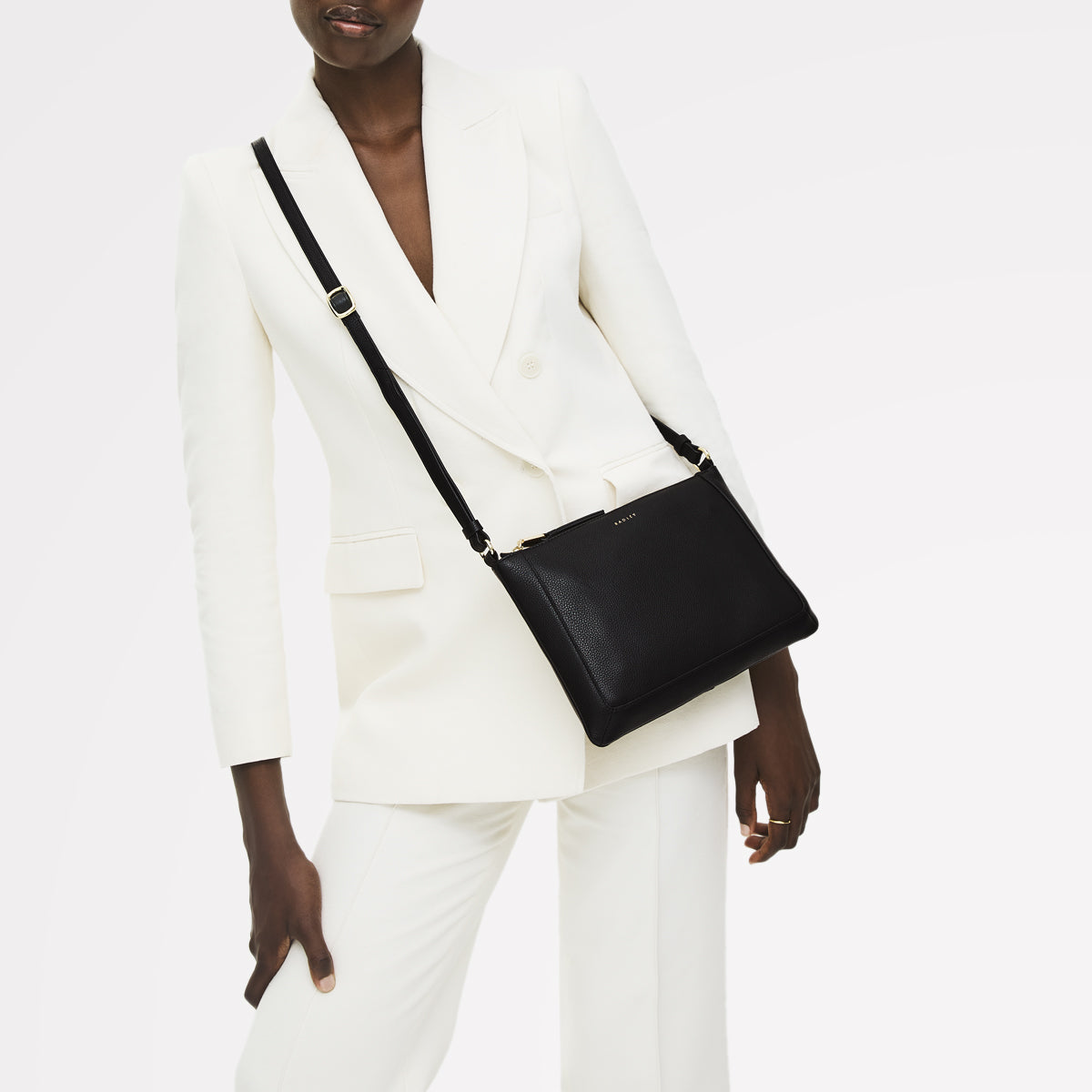 Kew Way Leather Small Ziptop Cross Body Bag in Black - 111881