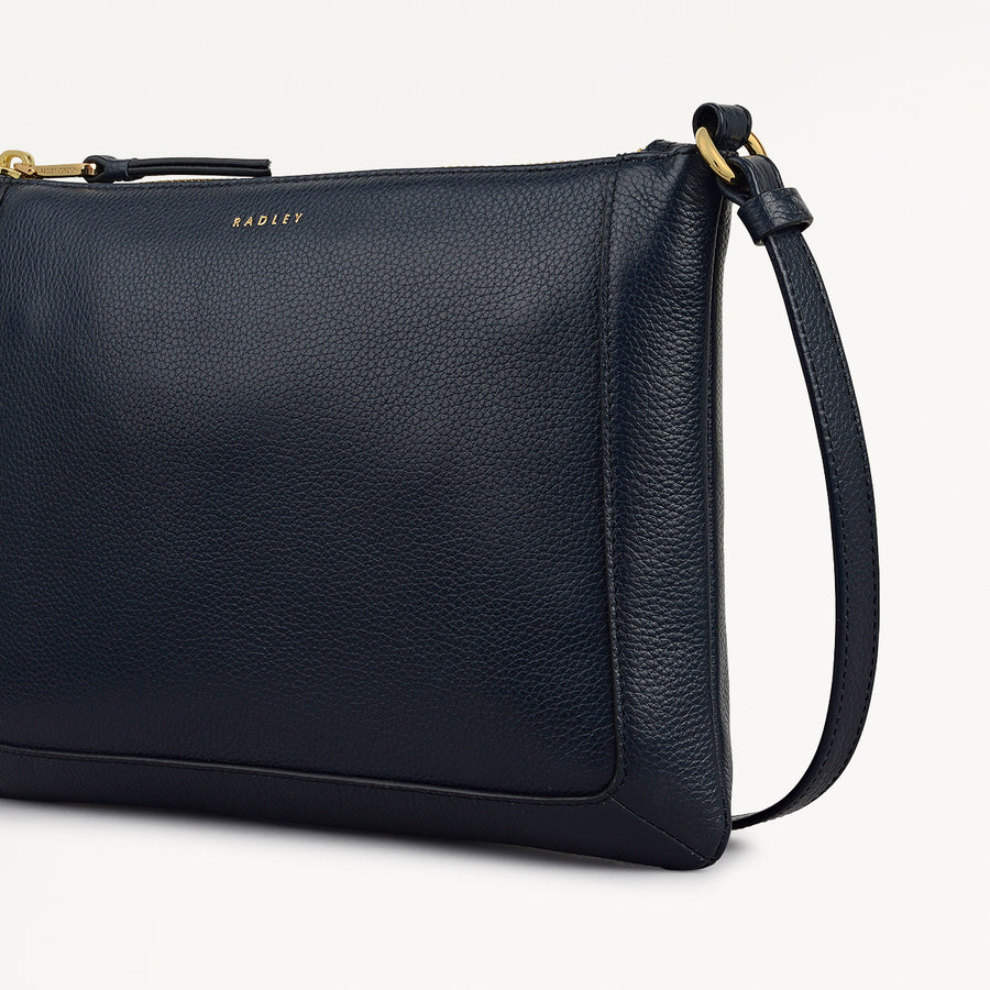 Kew Way Leather Small Ziptop Cross Body Bag in Ink - 111882