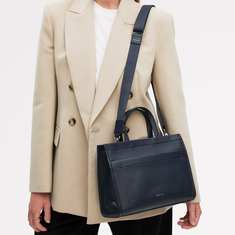 Alba Place Leather Small Ziptop Grab Bag in Ink - 111906