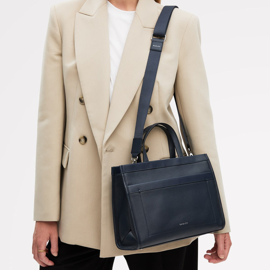 Alba Place Leather Small Ziptop Grab Bag in Ink - 111906