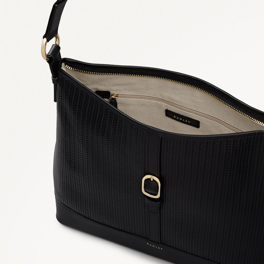 Ebury Leather Medium Ziptop Shoulder Bag in Black - 111929