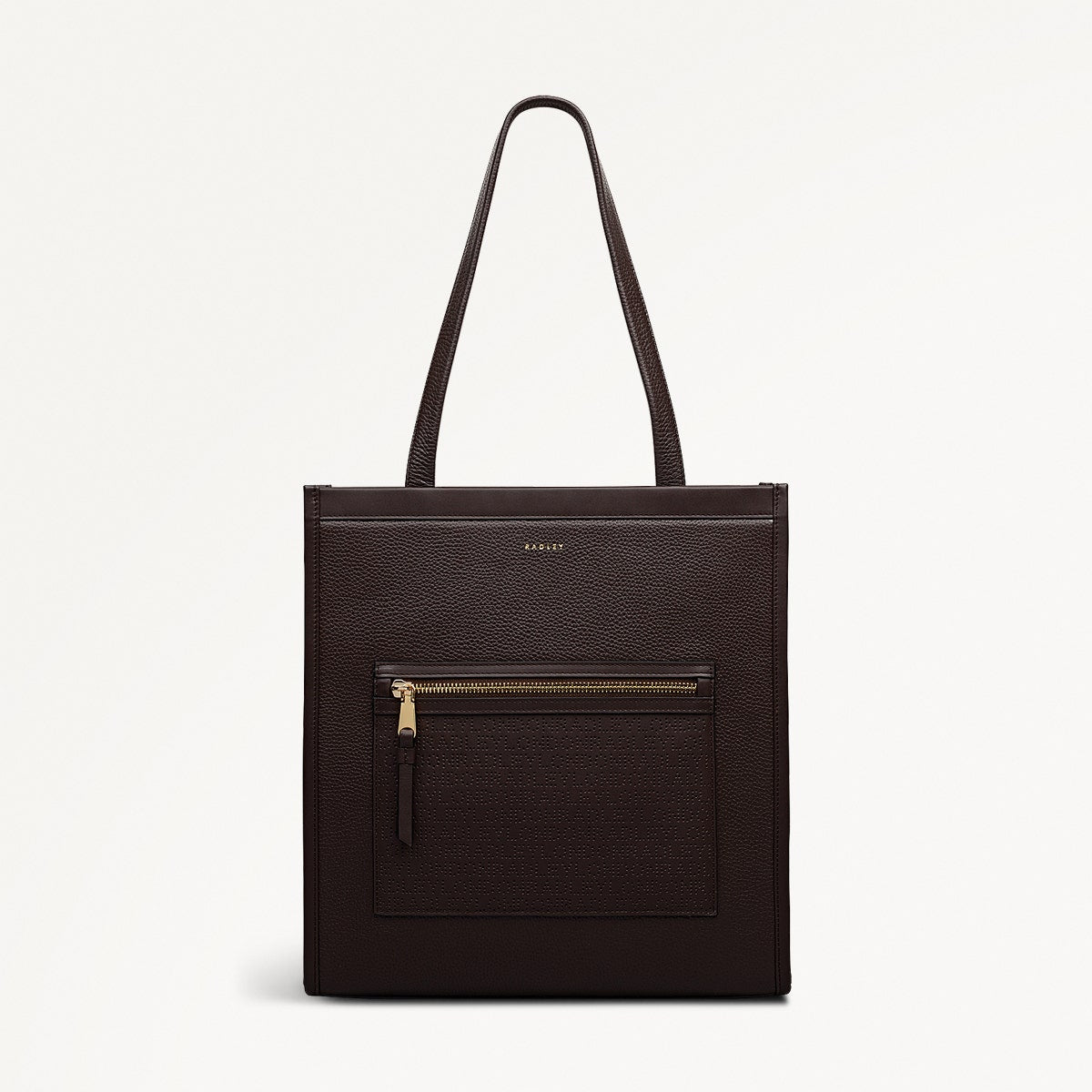 Alba Place Leather Medium Ziptop Tote Bag in Dark Oak - 111938
