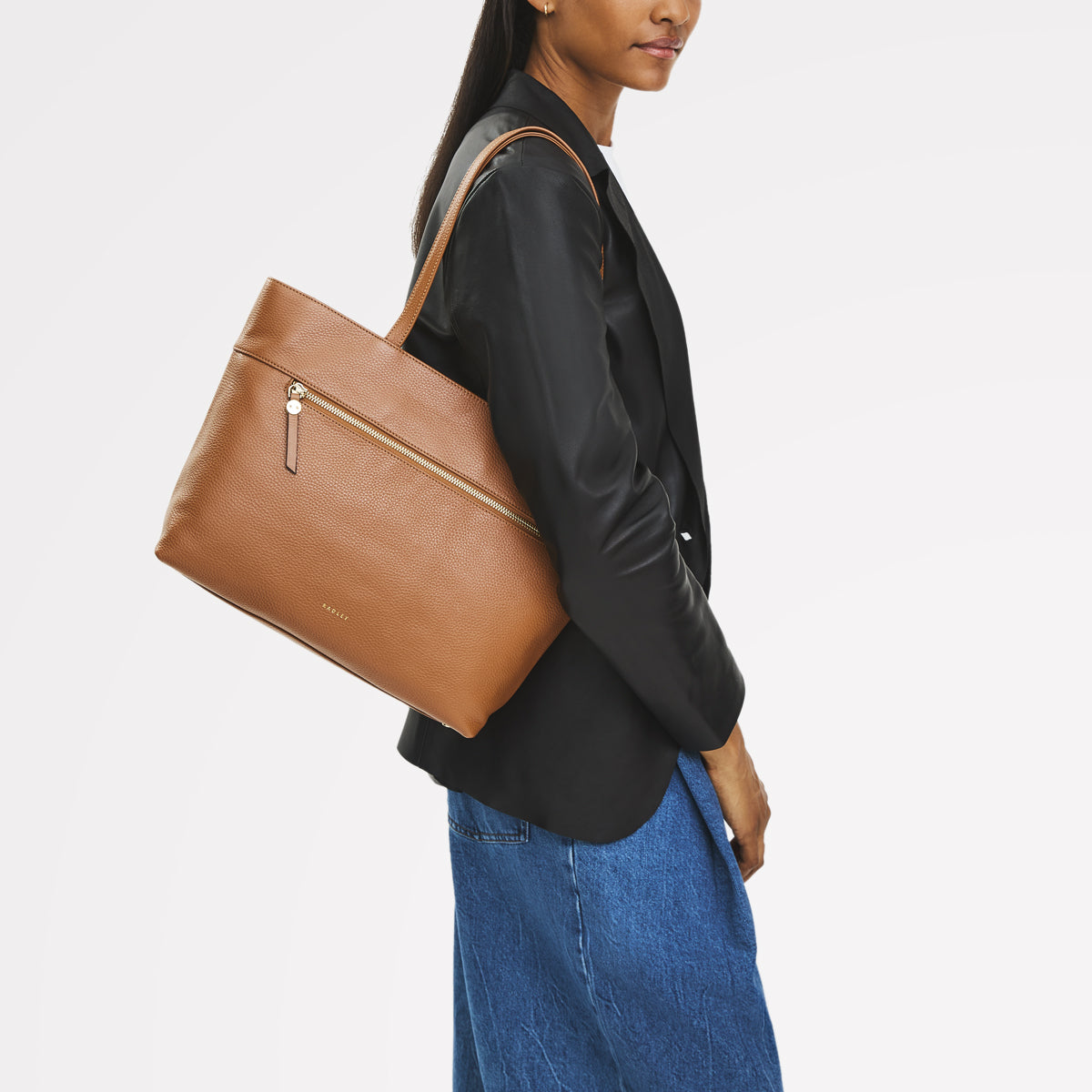 Fountain Road Leather Medium Ziptop Tote Bag in Indus Tan - 111965