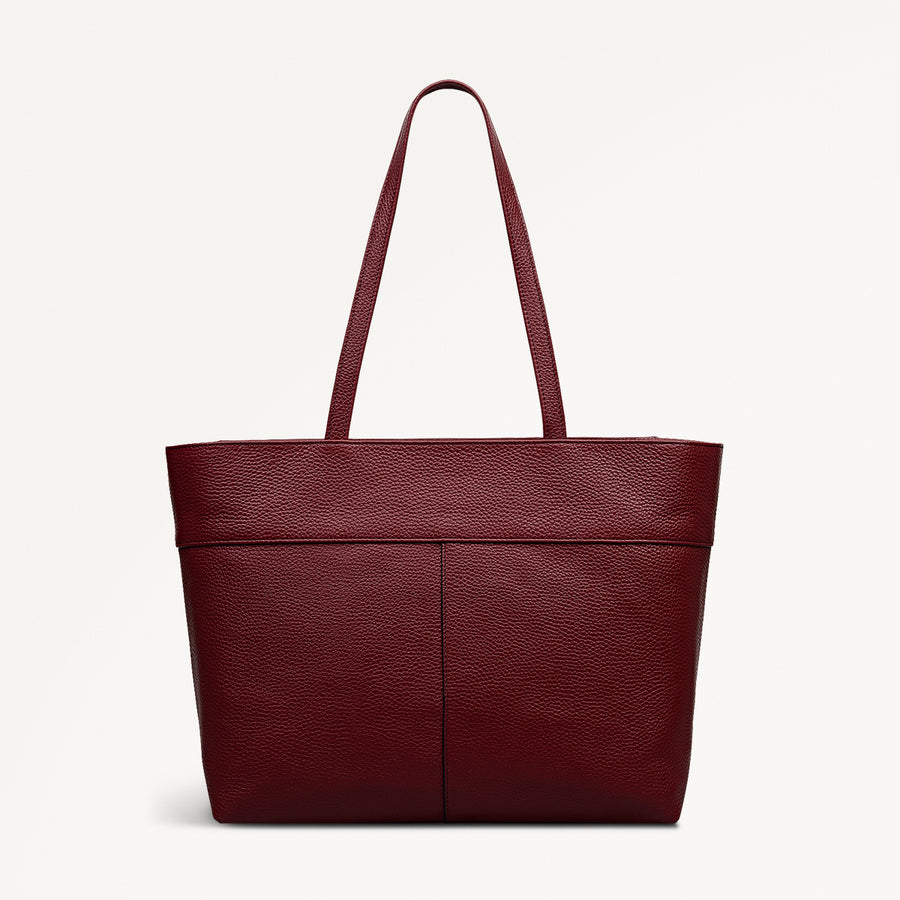 Fountain Road Leather Medium Ziptop Tote Bag in Merlot - 111966