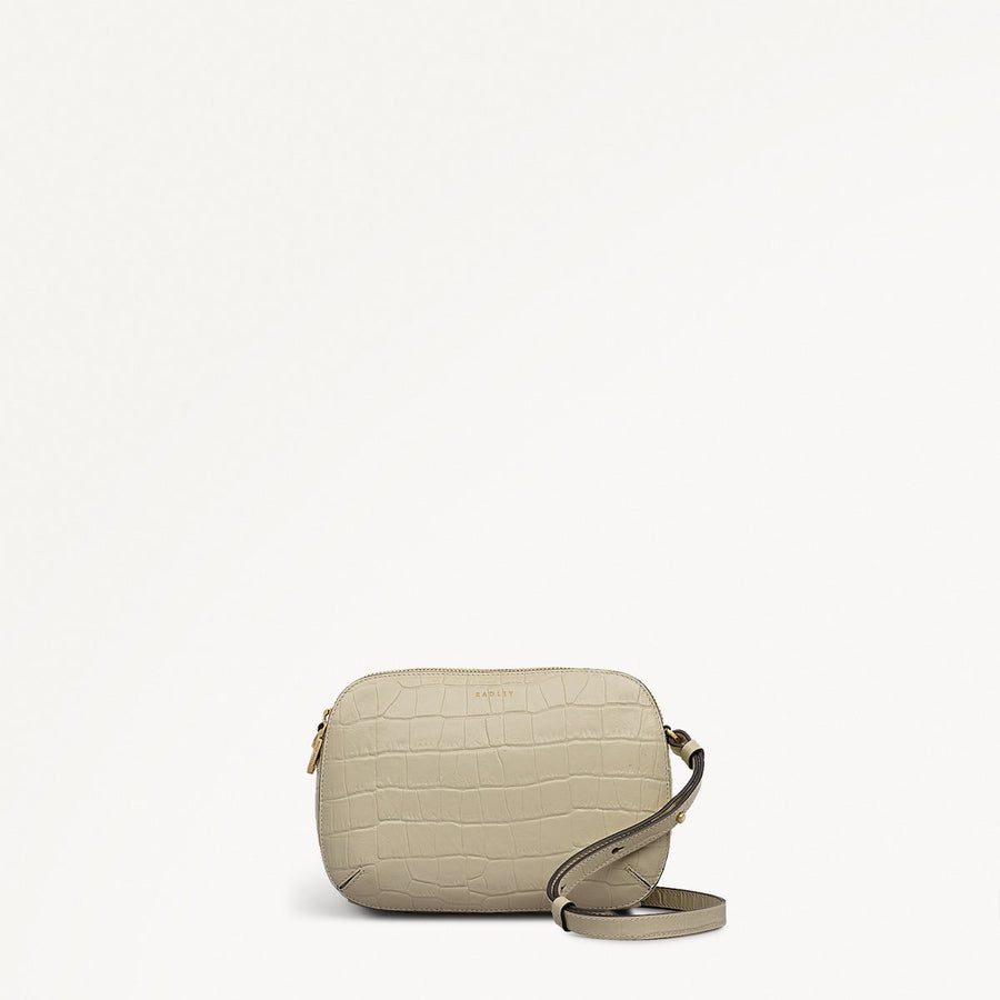 Dukes Place Leather Medium Ziptop Cross Body Bag in Snow - 112126