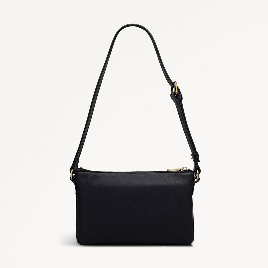 Pockets Leather Mini Ziptop EW Shoulder Bag in Black - 112144