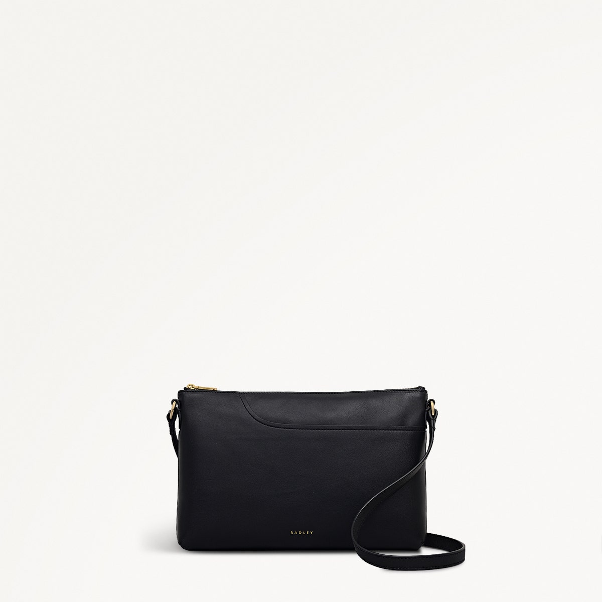 Pockets Leather Medium Ziptop EW Cross Body Bag in Black - 112145