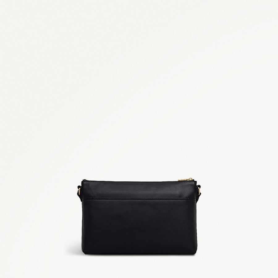 Pockets Leather Medium Ziptop EW Cross Body Bag in Black - 112145
