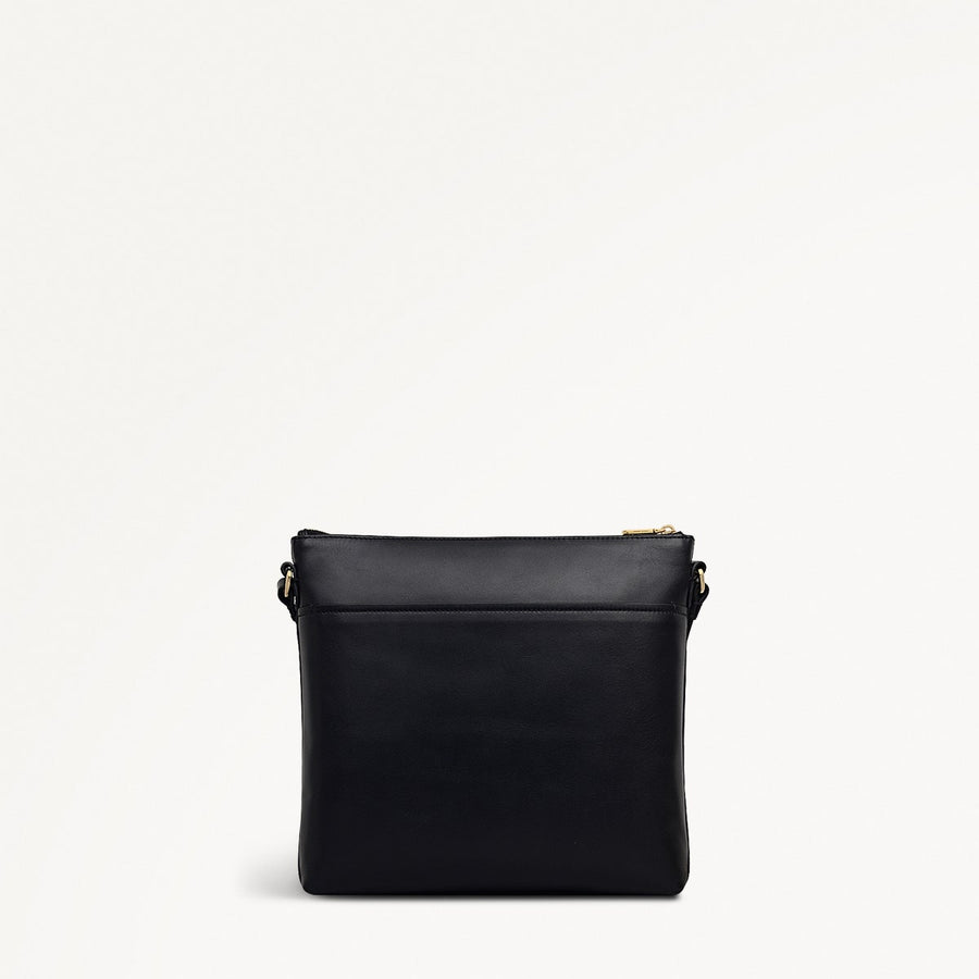 Pockets Leather Large Ziptop NS Cross Body Bag in Black - 112147