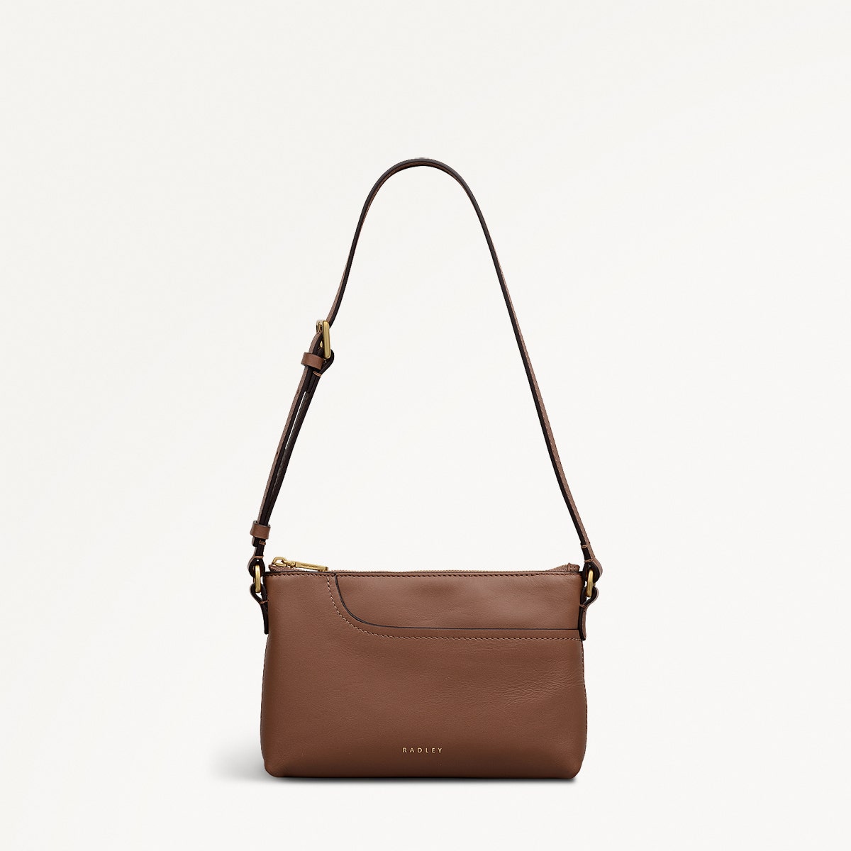 Pockets Leather Mini Ziptop Ew Shoulder Bag in Saddle - 112152