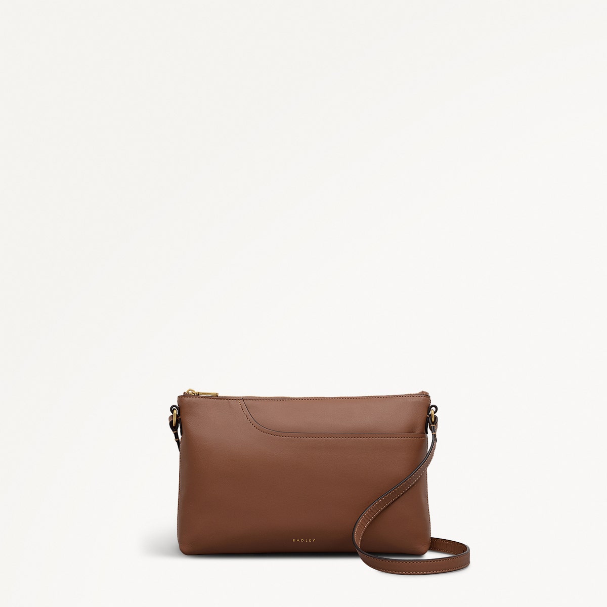 Pockets Leather Medium Ziptop EW Cross Body Bag in Saddle - 112153