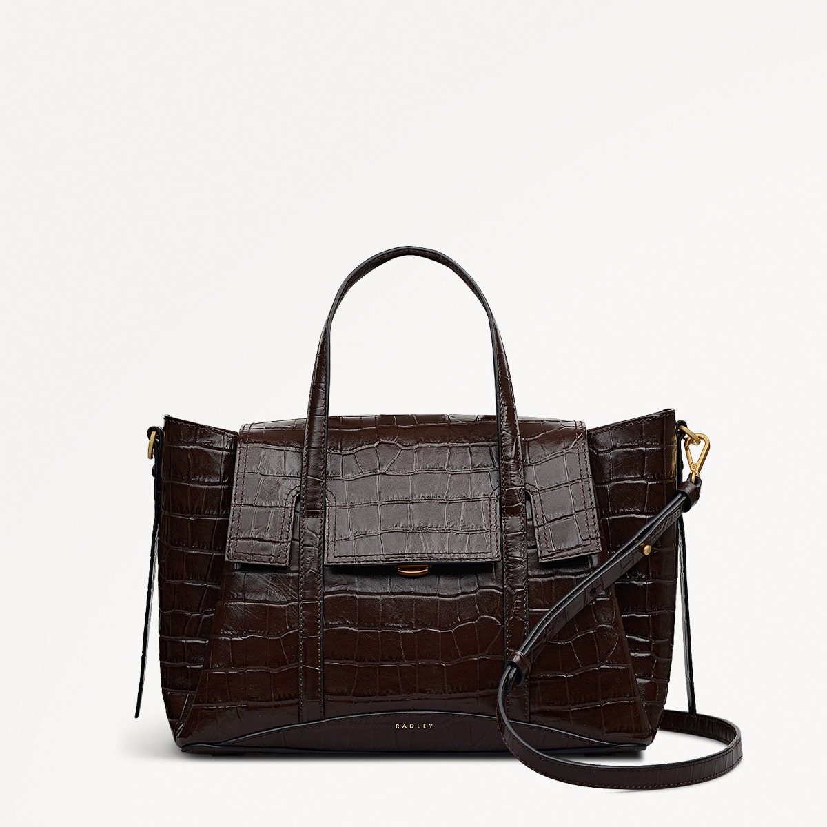 The Chancery Leather Medium Flapover Grab Bag in Dark Oak - 112168