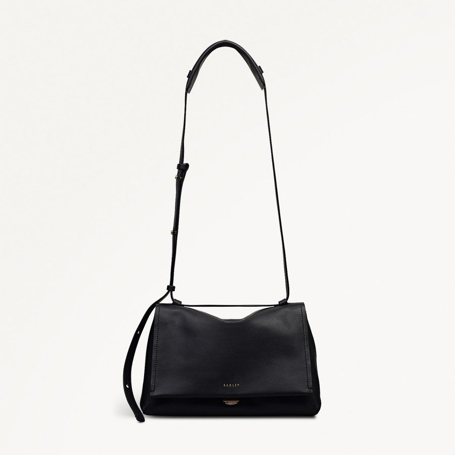 Mercer Street Leather Medium Flapover Shoulder Bag in Black - 112179